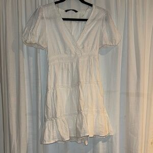 Zara White Ruffled Puff Sleeve Mini Dress